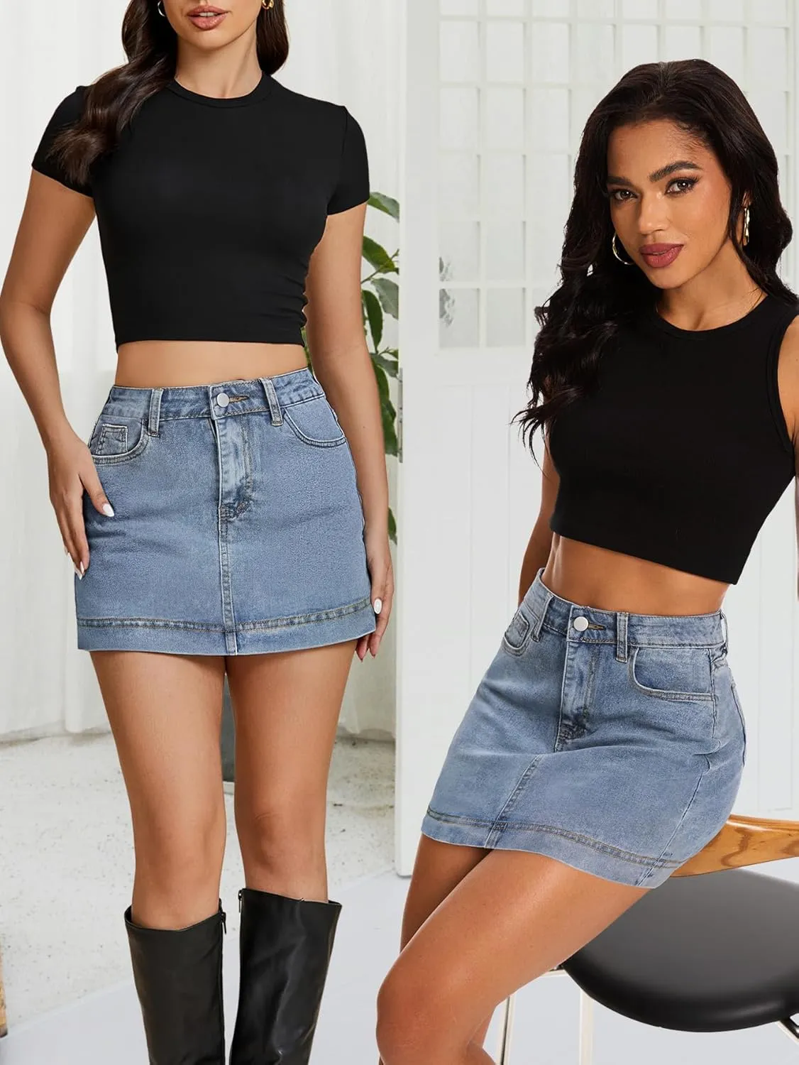 Denim Skort Skirts Women Casual Mini Jean Skirt Stretch Low Waisted Jean Skirt for Women Zip Fly Denim Skirt