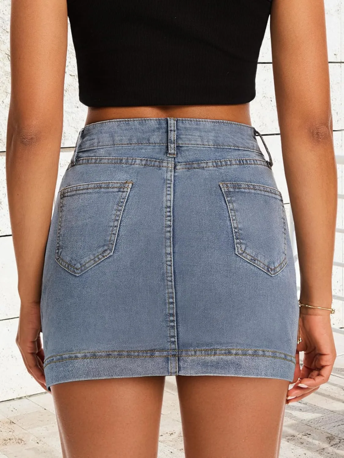 Denim Skort Skirts Women Casual Mini Jean Skirt Stretch Low Waisted Jean Skirt for Women Zip Fly Denim Skirt
