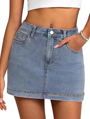 Denim Skort Skirts Women Casual Mini Jean Skirt Stretch Low Waisted Jean Skirt for Women Zip Fly Denim Skirt