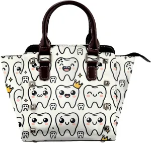 Dental-Dentist-Crowned-Teeth Pu Leather Crossbody Studded Bag, Fashionable Shoulder Handbag With Detachable Shoulder Strap