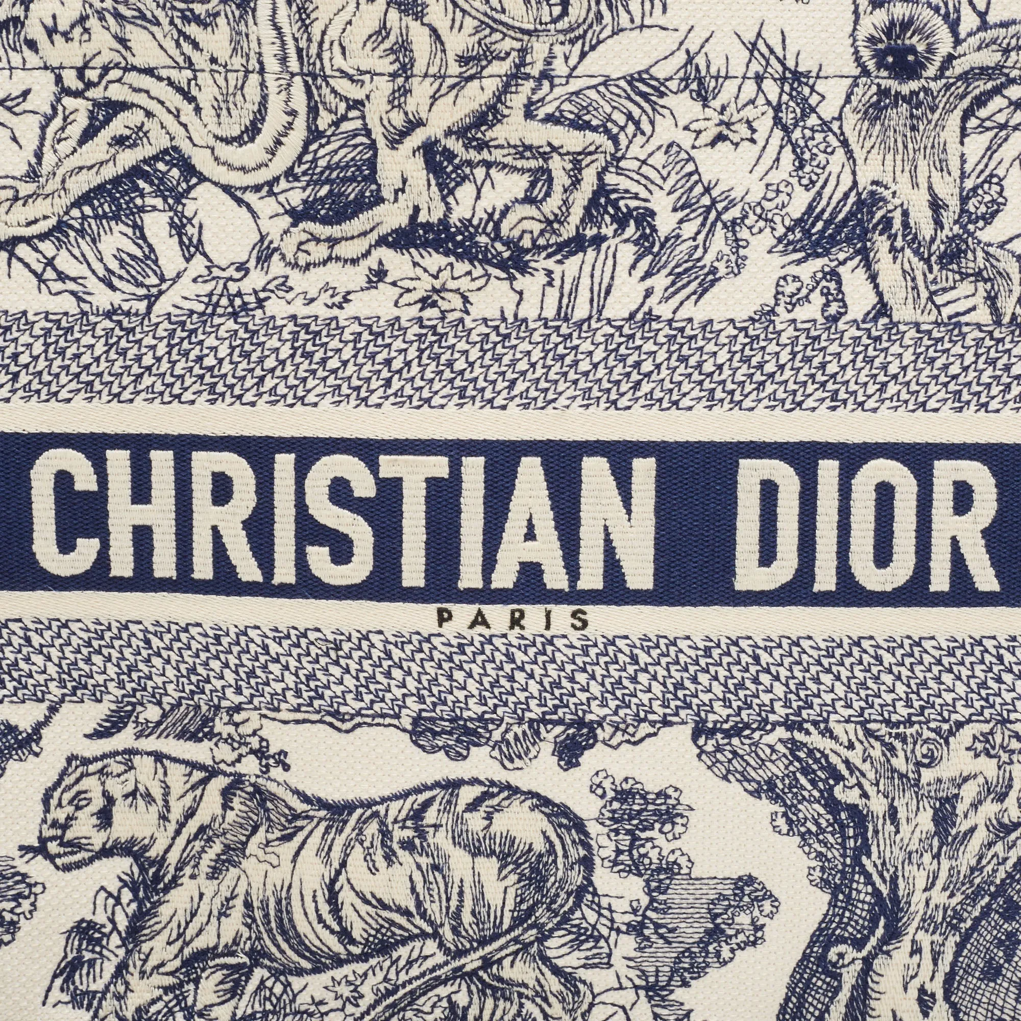 DIOR Navy Blue/White Toile De Jouy Embroidery Canvas Medium Book Tote