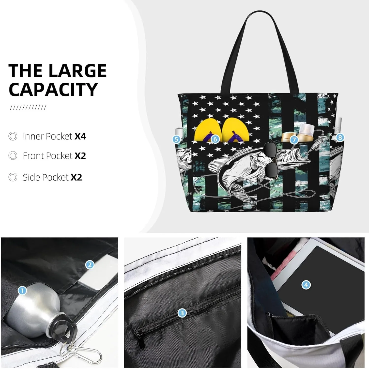 Dispatch Police Military Fire Flag Tote Bag With 8 Storage Pockets Top Zip Shoulder Bag Handbag For Travel Work Women
