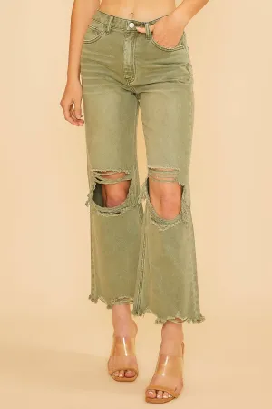 DISTRESSED LIGHT WEIGHT DENIM STRAIGHT JEAN _ AP0033: XL / OLIVE