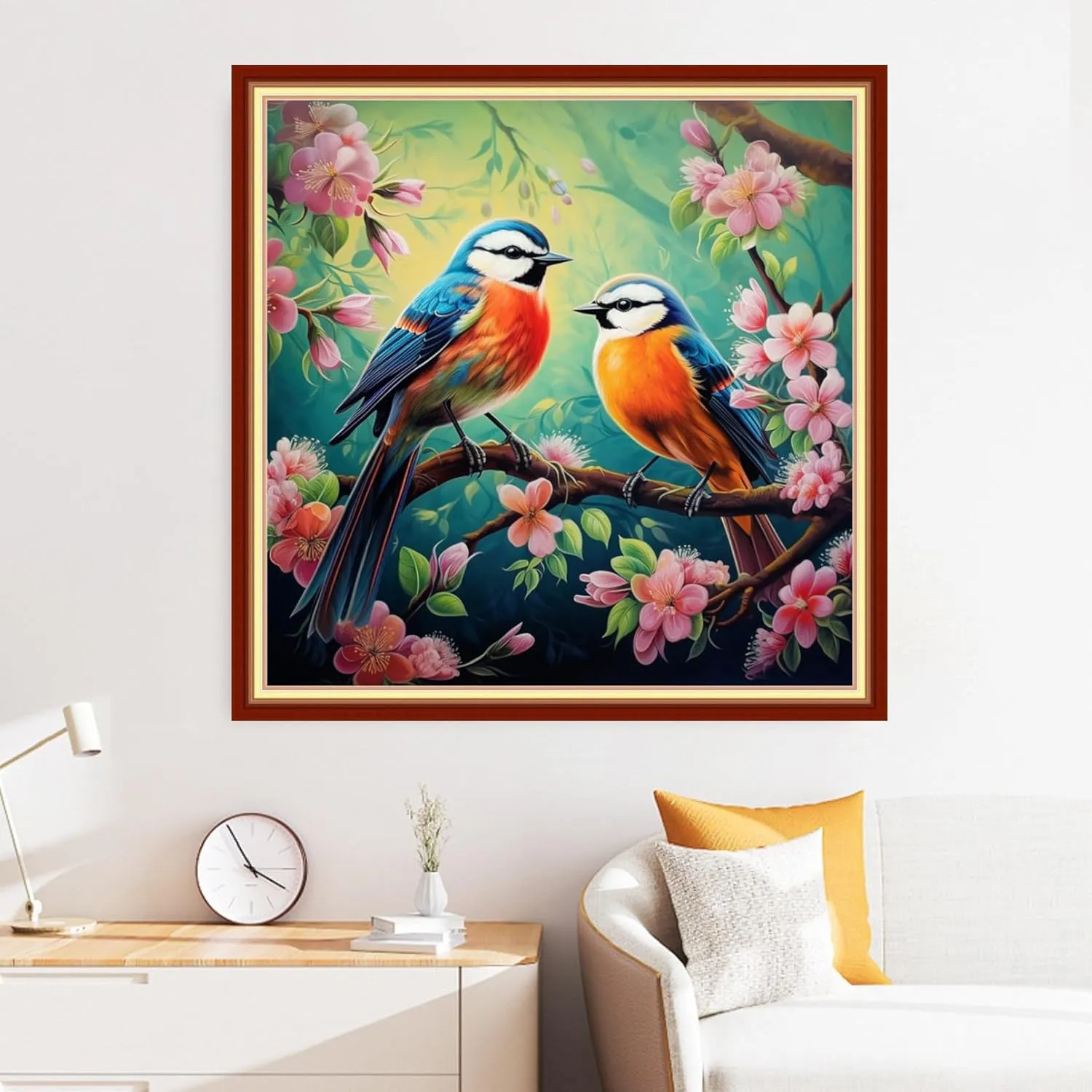 Disxvivy Cross Stitch Stamped Full Embroidery Kits DIY 11CT Cotton Thread Printed DIY Needlepoint Kits Craft Needlework Set Cross-Stitch Stamped Sets-Singing Birds Fragrant Flowers 18x18 inch