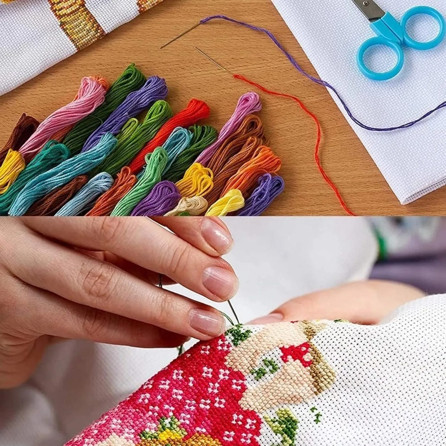Disxvivy Cross Stitch Stamped Full Embroidery Kits DIY 11CT Cotton Thread Printed DIY Needlepoint Kits Craft Needlework Set Cross-Stitch Stamped Sets-Singing Birds Fragrant Flowers 18x18 inch