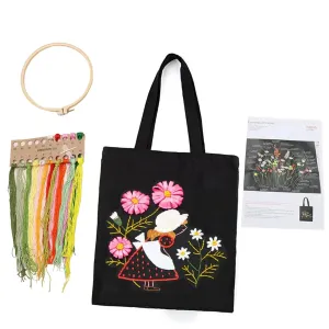 DIY Canvas Tote Bag Embroidery Kit with Flower Pattern – Beginner-Friendly Needlepoint Craft Supplies, Includes Embroidery Hoop, Thread, and Instructions for Personalized Handbag Design (01)
