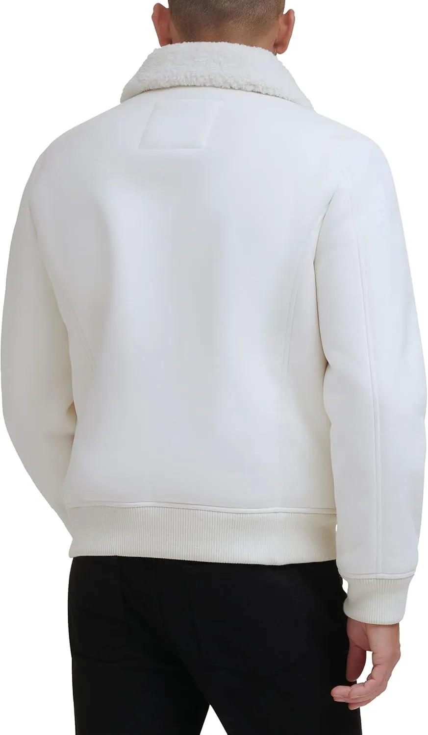 DKNY Men's Shearling Bomber Jacket with Faux Fur Collar