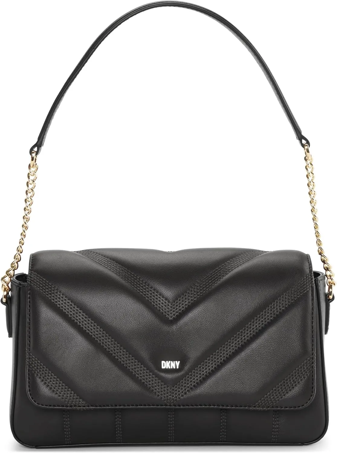 DKNY Women's Flap Shoulder Bag, Black/Gold, Black/Gold, M