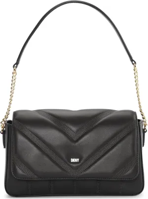 DKNY Women's Flap Shoulder Bag, Black/Gold, Black/Gold, M