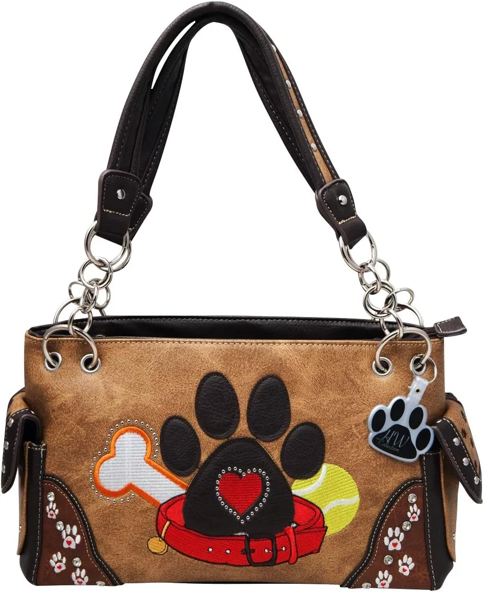 Dog Paw Print Handbag Women Shoulder Purse Western Style