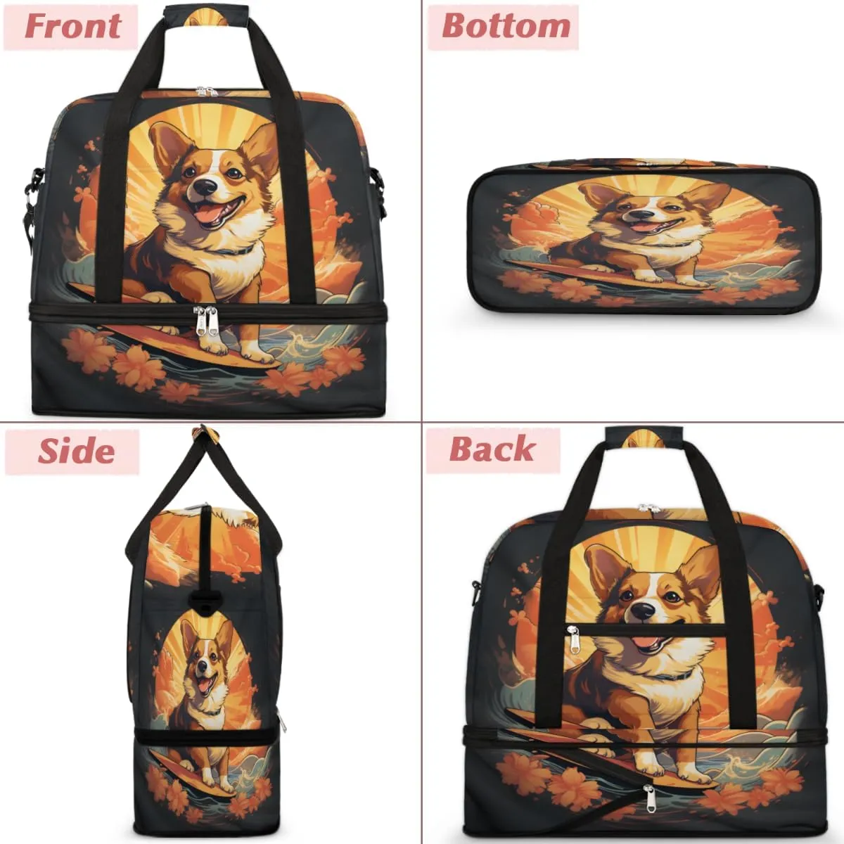 Dogs Animals Foldable Travel Duffel Bag Overnight Weekender Bag with Shoes Compartment Sports Gym Bag for Men Women