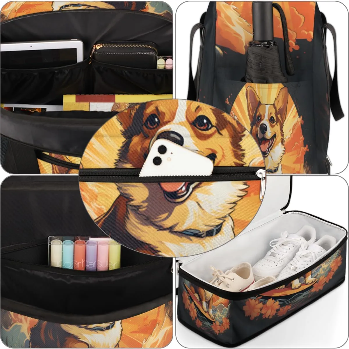 Dogs Animals Foldable Travel Duffel Bag Overnight Weekender Bag with Shoes Compartment Sports Gym Bag for Men Women
