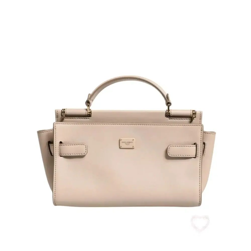 Dolce & Gabbana Beige Logo Plaque Leather Top Handle Strap Crossbody Bag