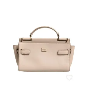 Dolce & Gabbana Beige Logo Plaque Leather Top Handle Strap Crossbody Bag