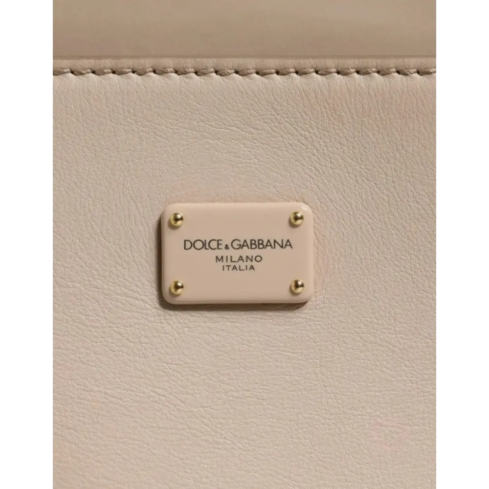Dolce & Gabbana Beige Logo Plaque Leather Top Handle Strap Crossbody Bag