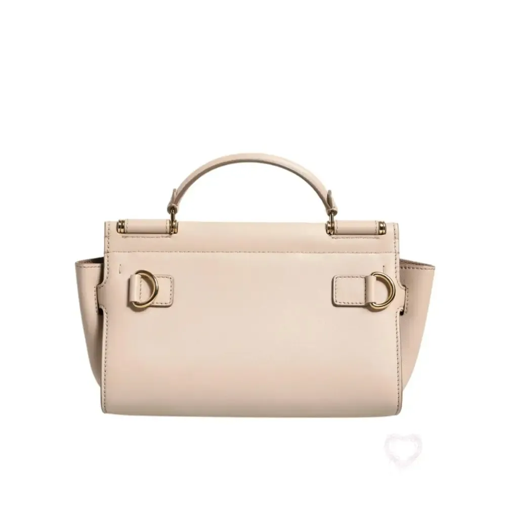 Dolce & Gabbana Beige Logo Plaque Leather Top Handle Strap Crossbody Bag