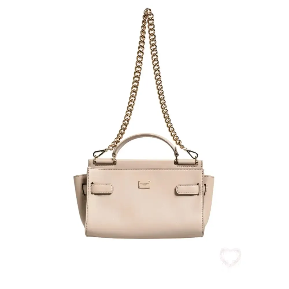 Dolce & Gabbana Beige Logo Plaque Leather Top Handle Strap Crossbody Bag