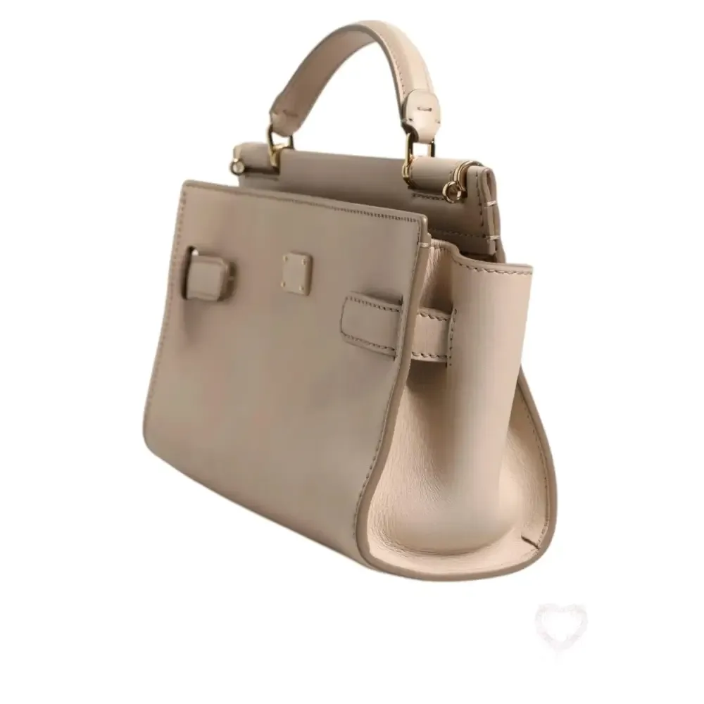 Dolce & Gabbana Beige Logo Plaque Leather Top Handle Strap Crossbody Bag