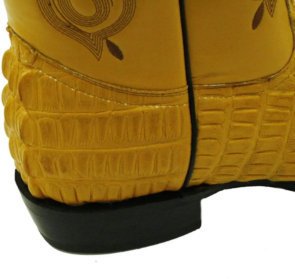 Dona Michi Men's Genuine Leather Crocodile Print J Toe Cow Boy Boots With Free Belt