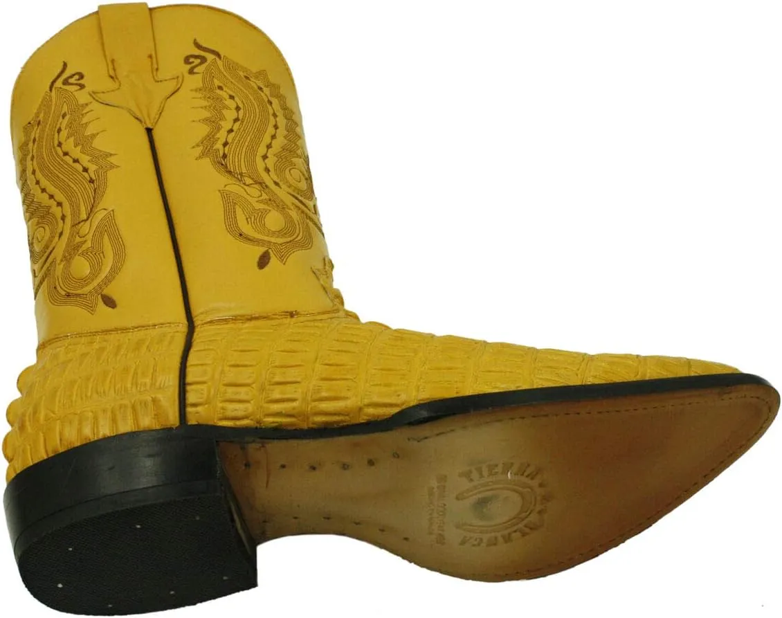 Dona Michi Men's Genuine Leather Crocodile Print J Toe Cow Boy Boots With Free Belt