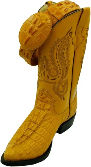 Dona Michi Men's Genuine Leather Crocodile Print J Toe Cow Boy Boots With Free Belt