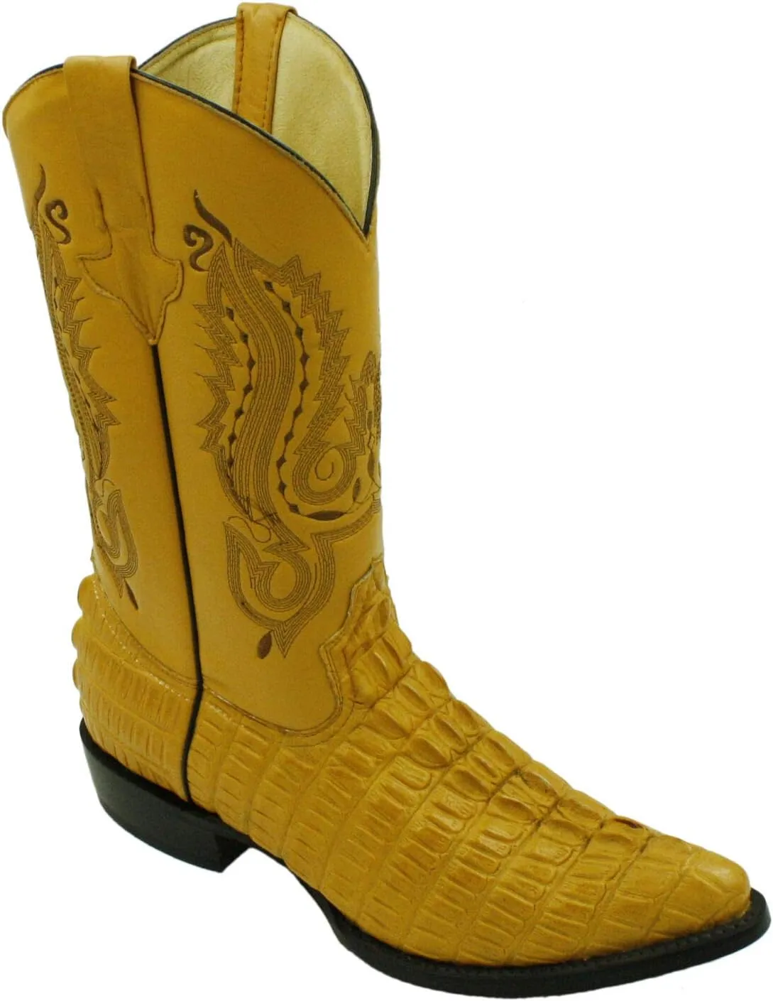 Dona Michi Men's Genuine Leather Crocodile Print J Toe Cow Boy Boots With Free Belt