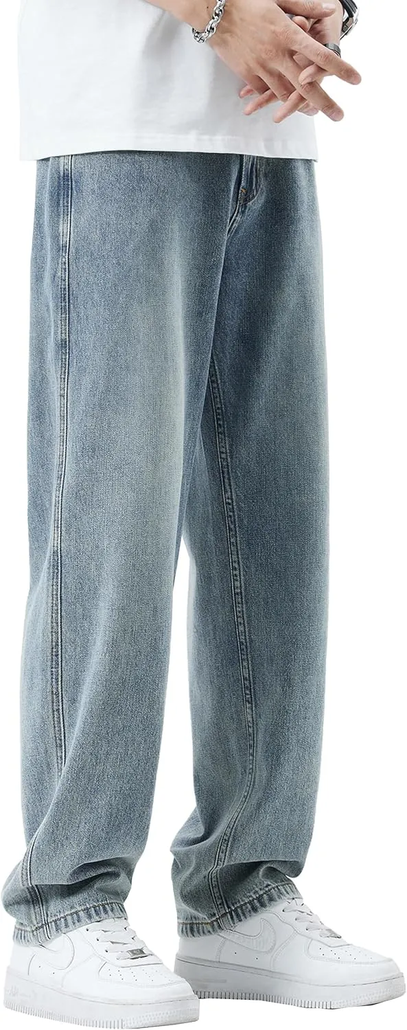DOSLAVIDA Men's Baggy Jeans Loose Fit Ripped Distressed Jean Relaxed Skateboard Denim Pants with Holes