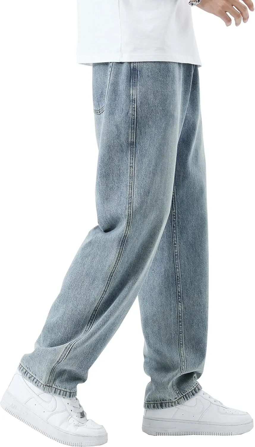 DOSLAVIDA Men's Baggy Jeans Loose Fit Ripped Distressed Jean Relaxed Skateboard Denim Pants with Holes