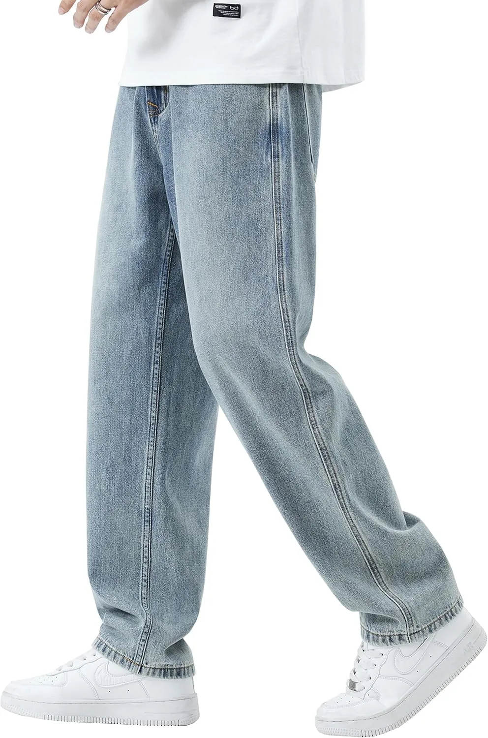 DOSLAVIDA Men's Baggy Jeans Loose Fit Ripped Distressed Jean Relaxed Skateboard Denim Pants with Holes