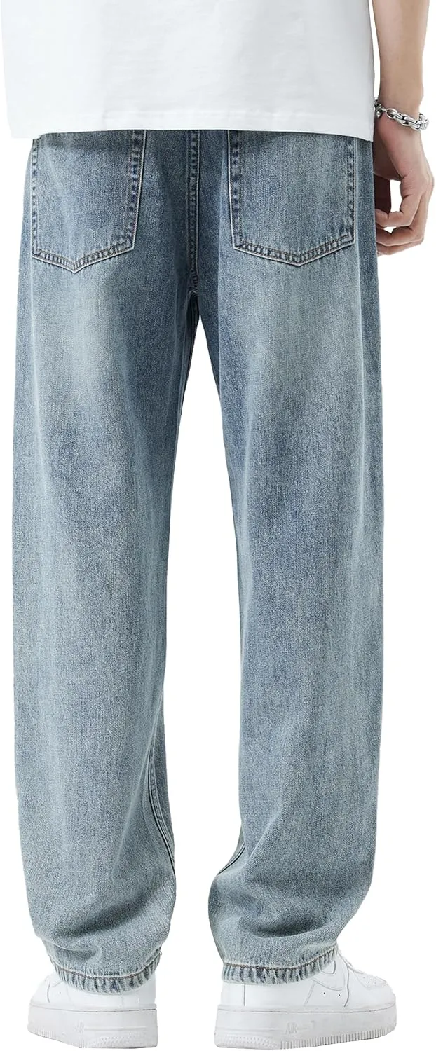 DOSLAVIDA Men's Baggy Jeans Loose Fit Ripped Distressed Jean Relaxed Skateboard Denim Pants with Holes