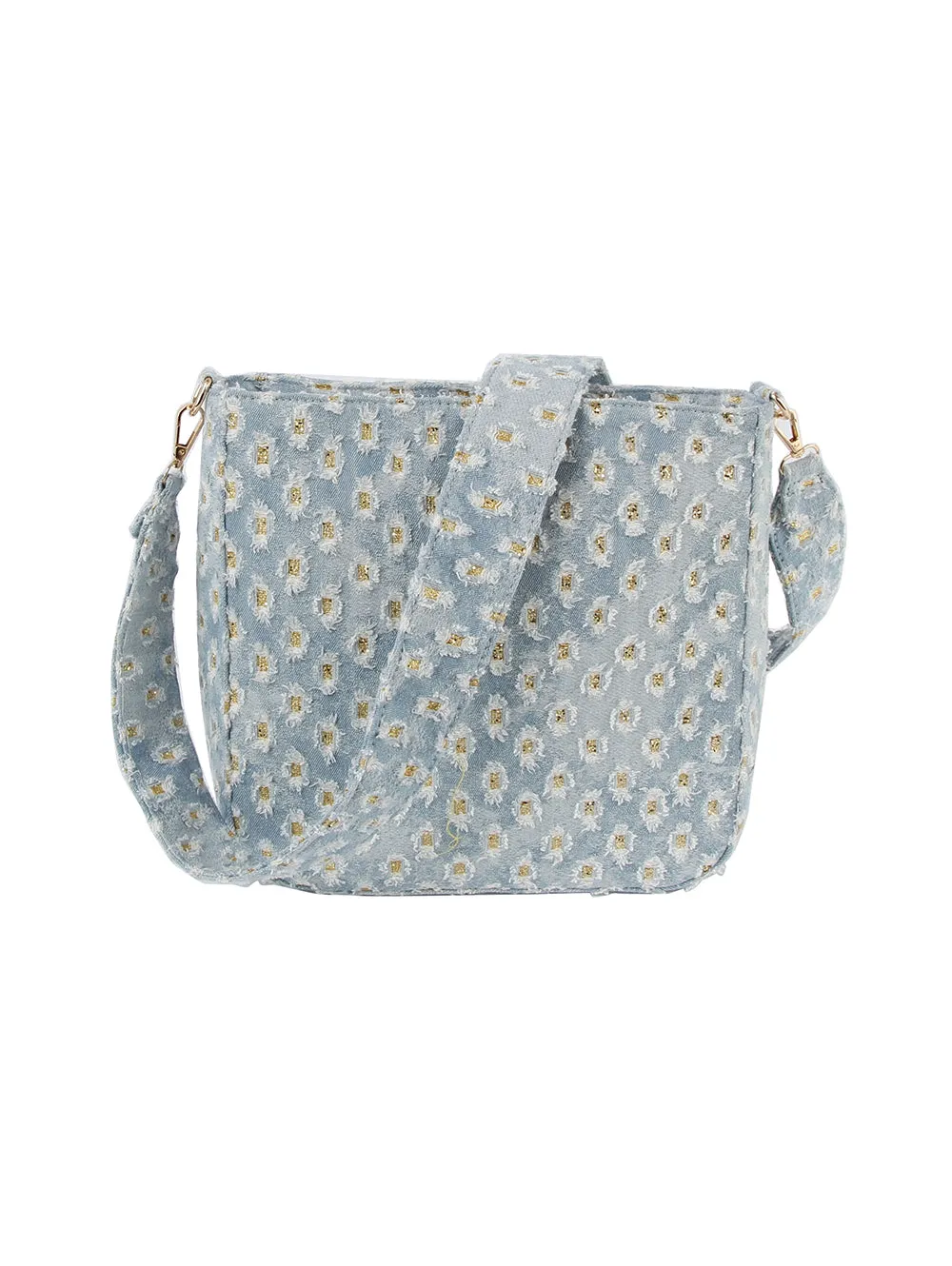 Dotted distressed denim crossbody bag