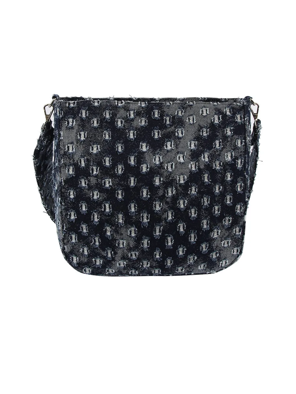 Dotted distressed denim crossbody bag