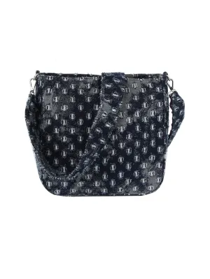 Dotted distressed denim crossbody bag