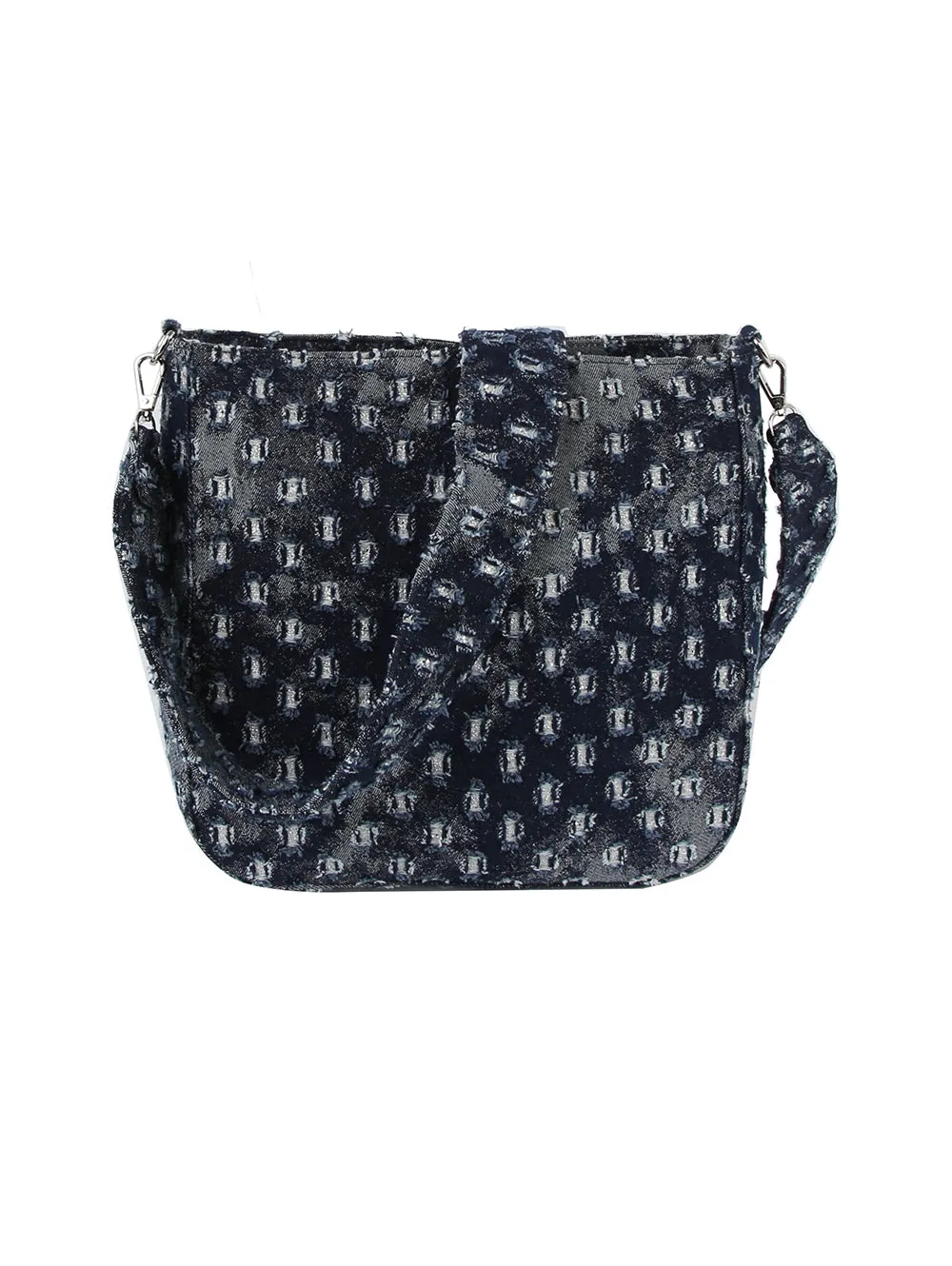 Dotted distressed denim crossbody bag