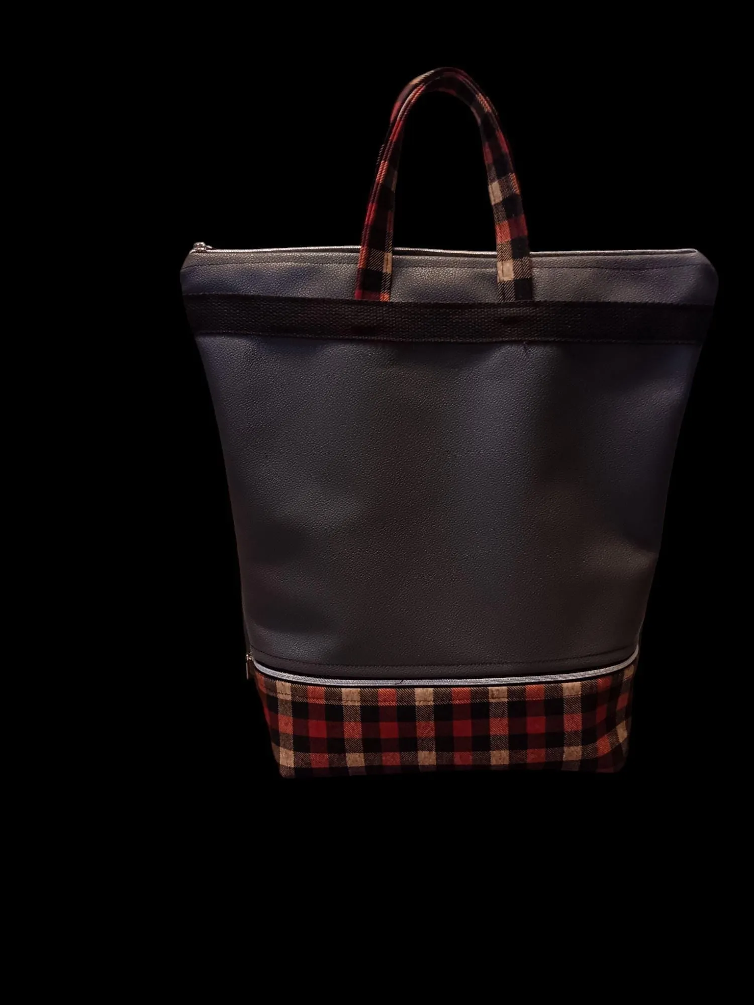 Double Zipper Tote Bag in Gray and Red Plaid,  Stylish, Spacious & Versatile Tote for Everyday Use