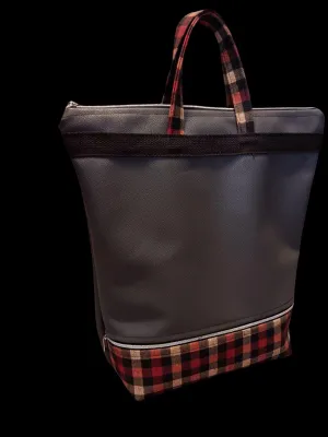Double Zipper Tote Bag in Gray and Red Plaid,  Stylish, Spacious & Versatile Tote for Everyday Use