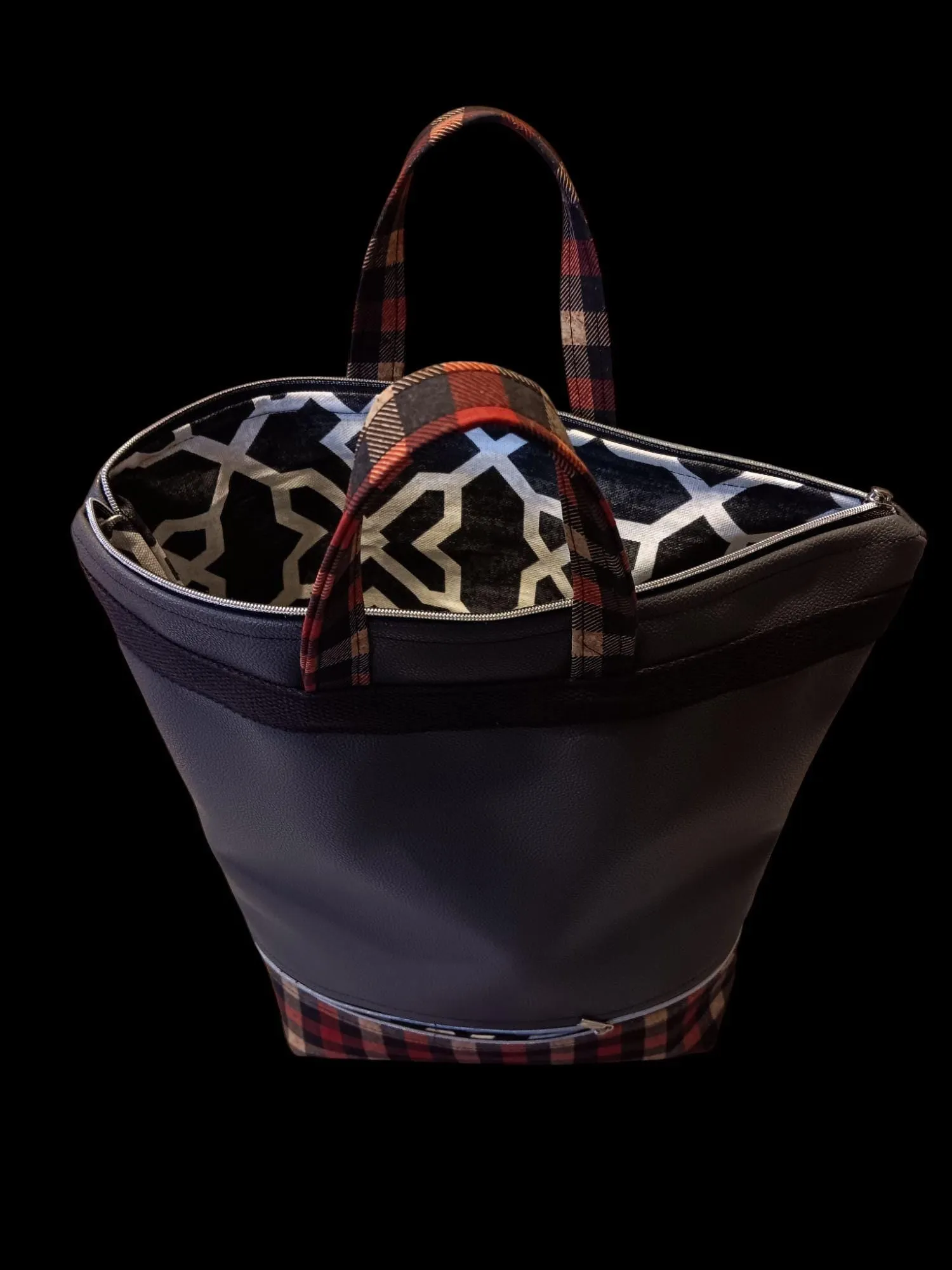 Double Zipper Tote Bag in Gray and Red Plaid,  Stylish, Spacious & Versatile Tote for Everyday Use
