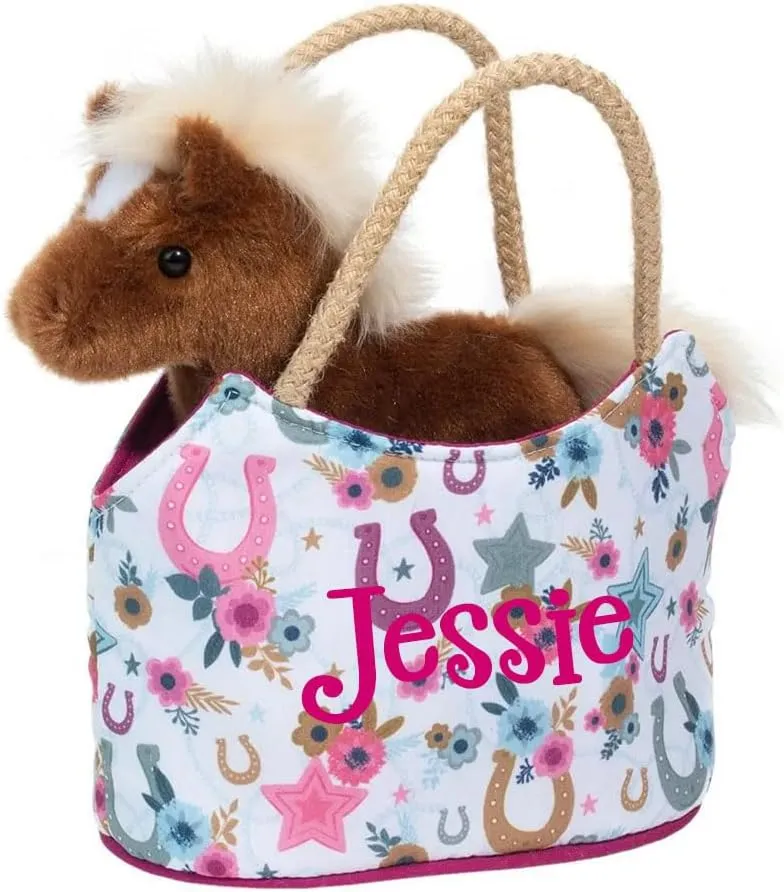 Douglas Boho Horseshoe Sassy Sak Playset Stuffed Animal Horse and Carrying Tote with Custom Name - 6 Inch