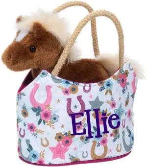 Douglas Boho Horseshoe Sassy Sak Playset Stuffed Animal Horse and Carrying Tote with Custom Name - 6 Inch