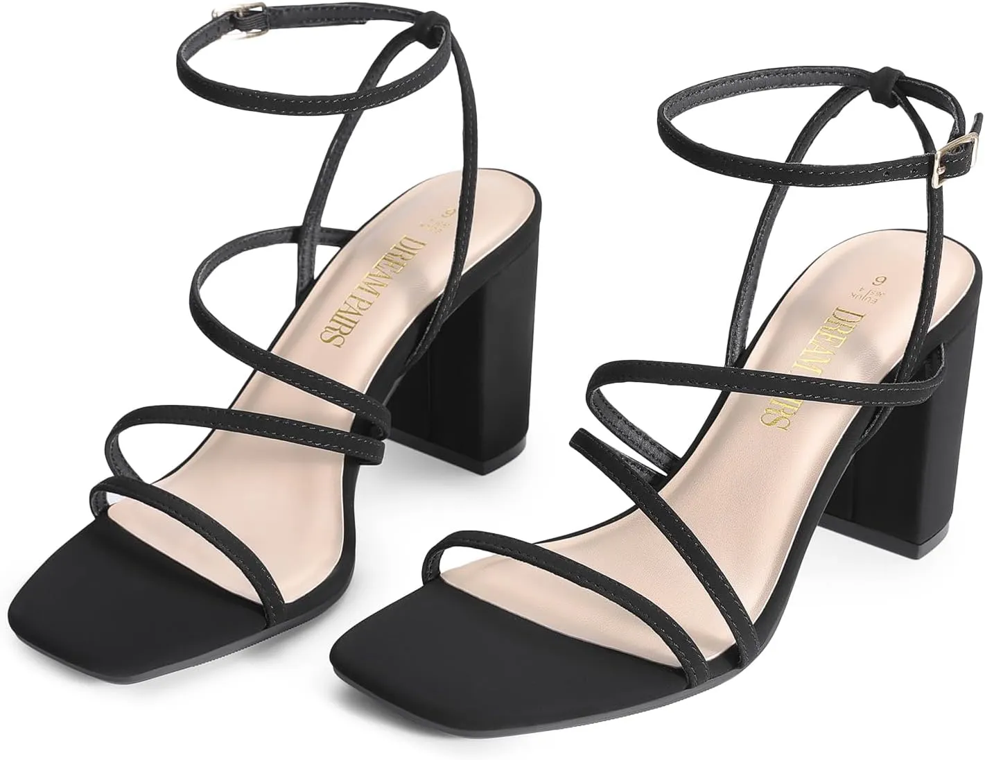 DREAM PAIRS Women's Heels Chunky Block Strappy Square Open Toe Ankle Buckle Heeled Sandals Wedding Party Dress Shoes Indie