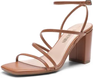 DREAM PAIRS Women's Heels Chunky Block Strappy Square Open Toe Ankle Buckle Heeled Sandals Wedding Party Dress Shoes Indie