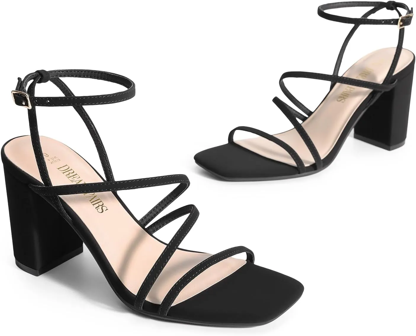 DREAM PAIRS Women's Heels Chunky Block Strappy Square Open Toe Ankle Buckle Heeled Sandals Wedding Party Dress Shoes Indie