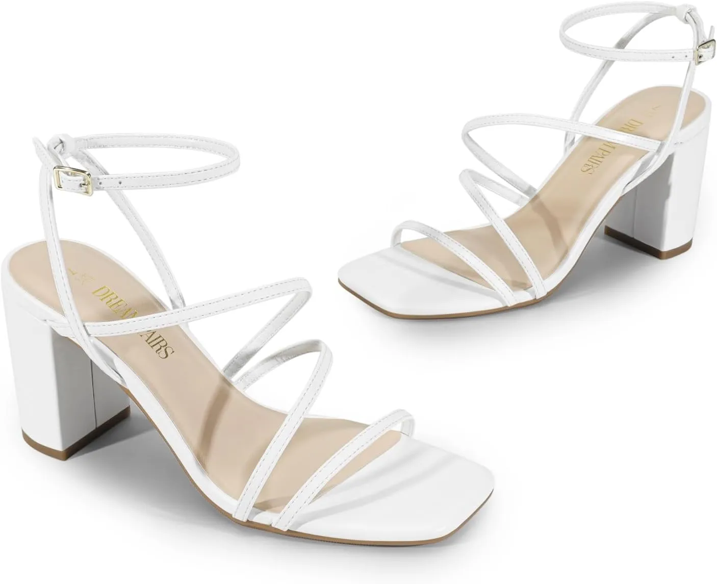 DREAM PAIRS Women's Heels Chunky Block Strappy Square Open Toe Ankle Buckle Heeled Sandals Wedding Party Dress Shoes Indie