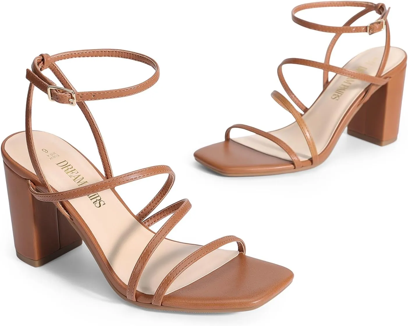 DREAM PAIRS Women's Heels Chunky Block Strappy Square Open Toe Ankle Buckle Heeled Sandals Wedding Party Dress Shoes Indie