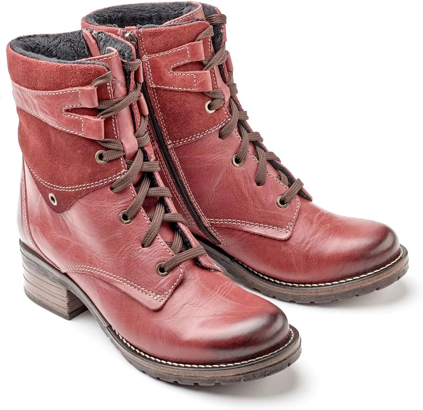 Dromedaris Women's Kara Combat Lace-up Comfort Boot with Inside Zip