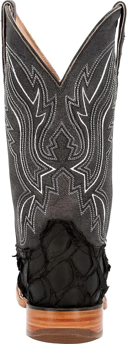 Durango Mens Premium Exotics Pirarucu Embroidered Square Toe Pull On Dress Boots Mid Calf - Brown