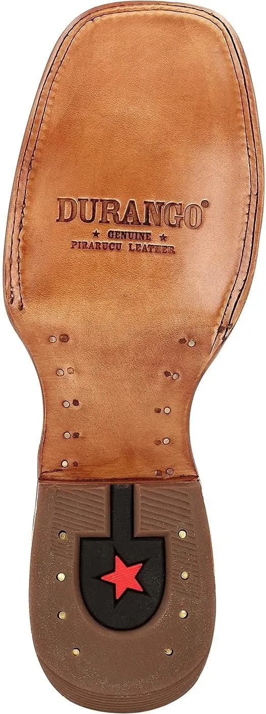 Durango Mens Premium Exotics Pirarucu Embroidered Square Toe Pull On Dress Boots Mid Calf - Brown