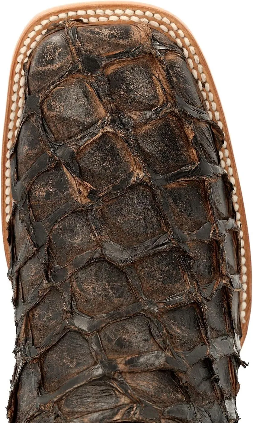 Durango Mens Premium Exotics Pirarucu Embroidered Square Toe Pull On Dress Boots Mid Calf - Brown