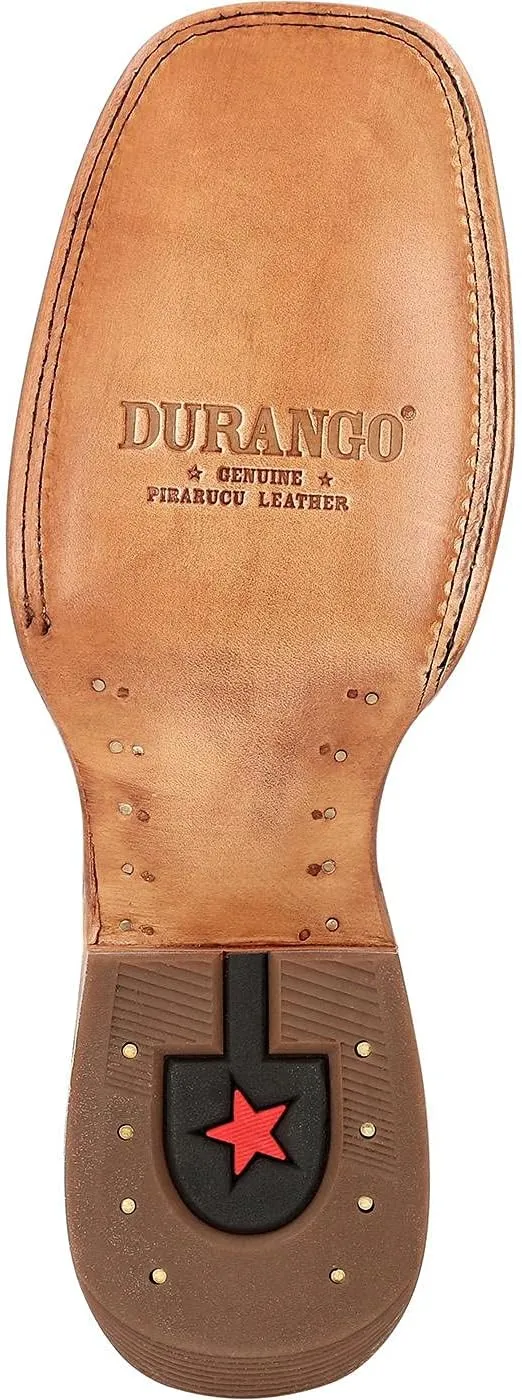 Durango Mens Premium Exotics Pirarucu Embroidered Square Toe Pull On Dress Boots Mid Calf - Brown