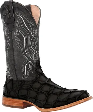 Durango Mens Premium Exotics Pirarucu Embroidered Square Toe Pull On Dress Boots Mid Calf - Brown